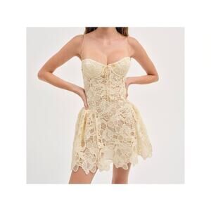 For Love & Lemons Coco Lace Corset Mini Dress – Cream, Size L (NWT)